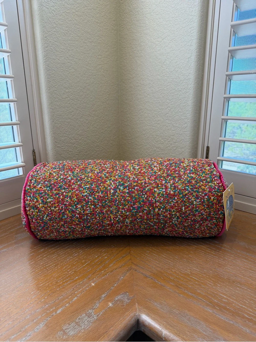 NWT India Multicolored Rainbow Hand Beaded Pillow